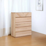 LIVARA 449 Contemporary 5-Drawer - Veneer Premium Natural Dresser Spacious Ash V-Shaped - Drawer Tall Style Pattern - Refined Storage Finish