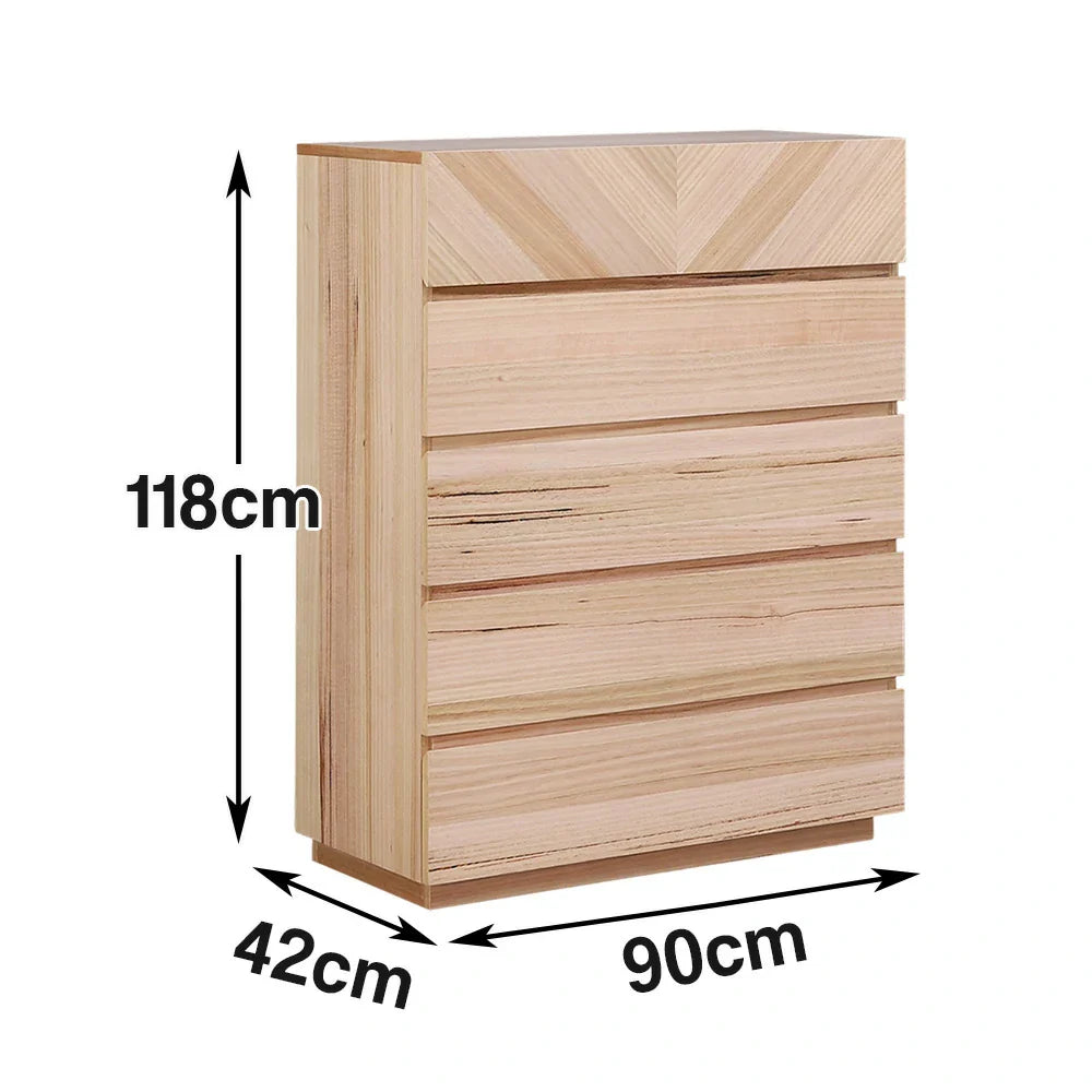 LIVARA 449 Contemporary 5-Drawer - Veneer Premium Natural Dresser Spacious Ash V-Shaped - Drawer Tall Style Pattern - Refined Storage Finish