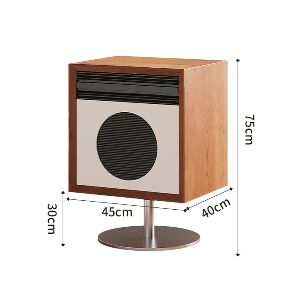 LIVARA 8801 and Bedside Wood Drawer Steel Accents Wood - Rotating Solid Stainless with Table Acrylic, Flip Translucent White