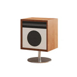 LIVARA 8801 and Bedside Wood Drawer Steel Accents Wood - Rotating Solid Stainless with Table Acrylic, Flip Translucent White