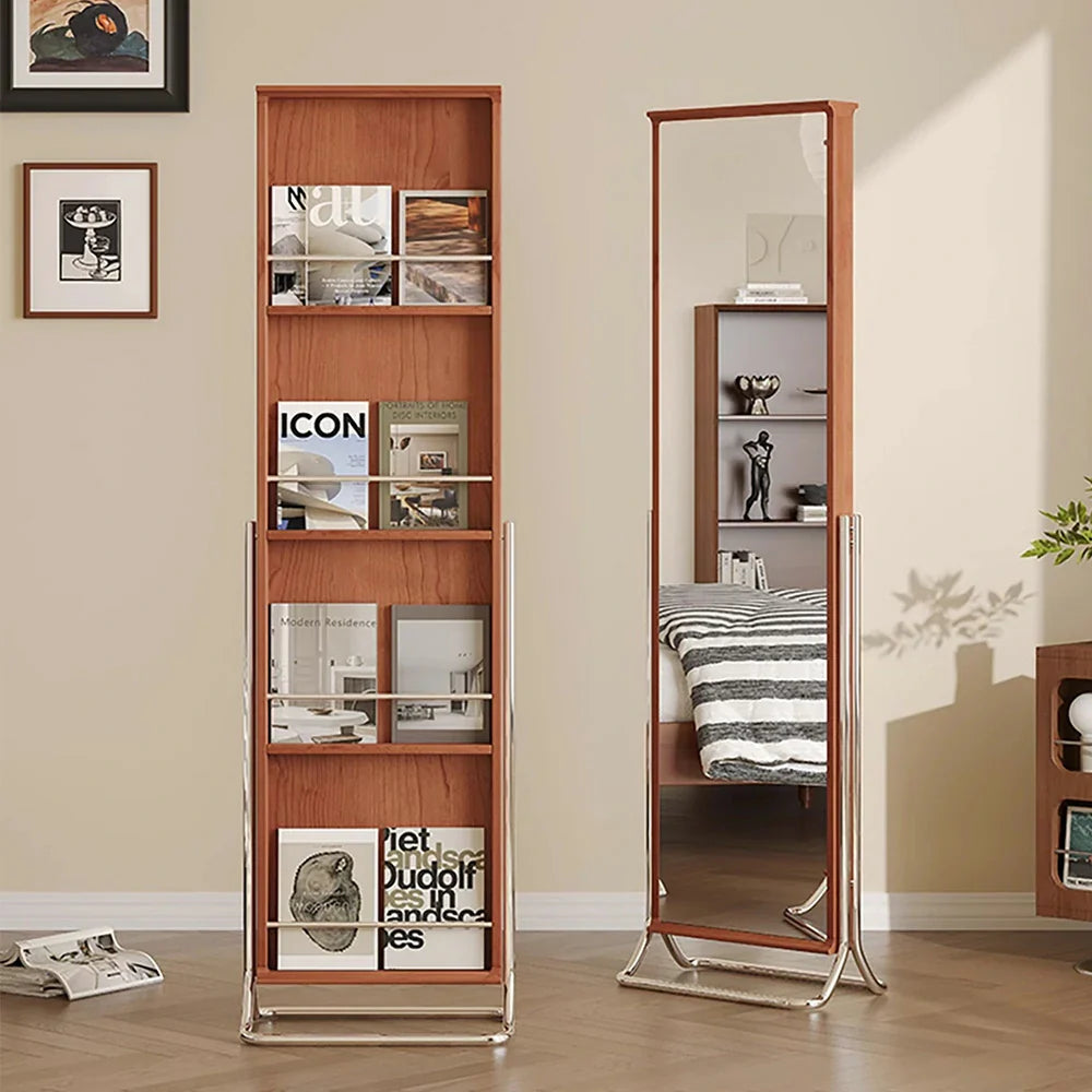 LIVARA 8803 Mirror Full-Length and - Solid Glass, Wood Cabinet, Design Ultra-Clear Legs, Functional Wood Stainless Storage Steel White