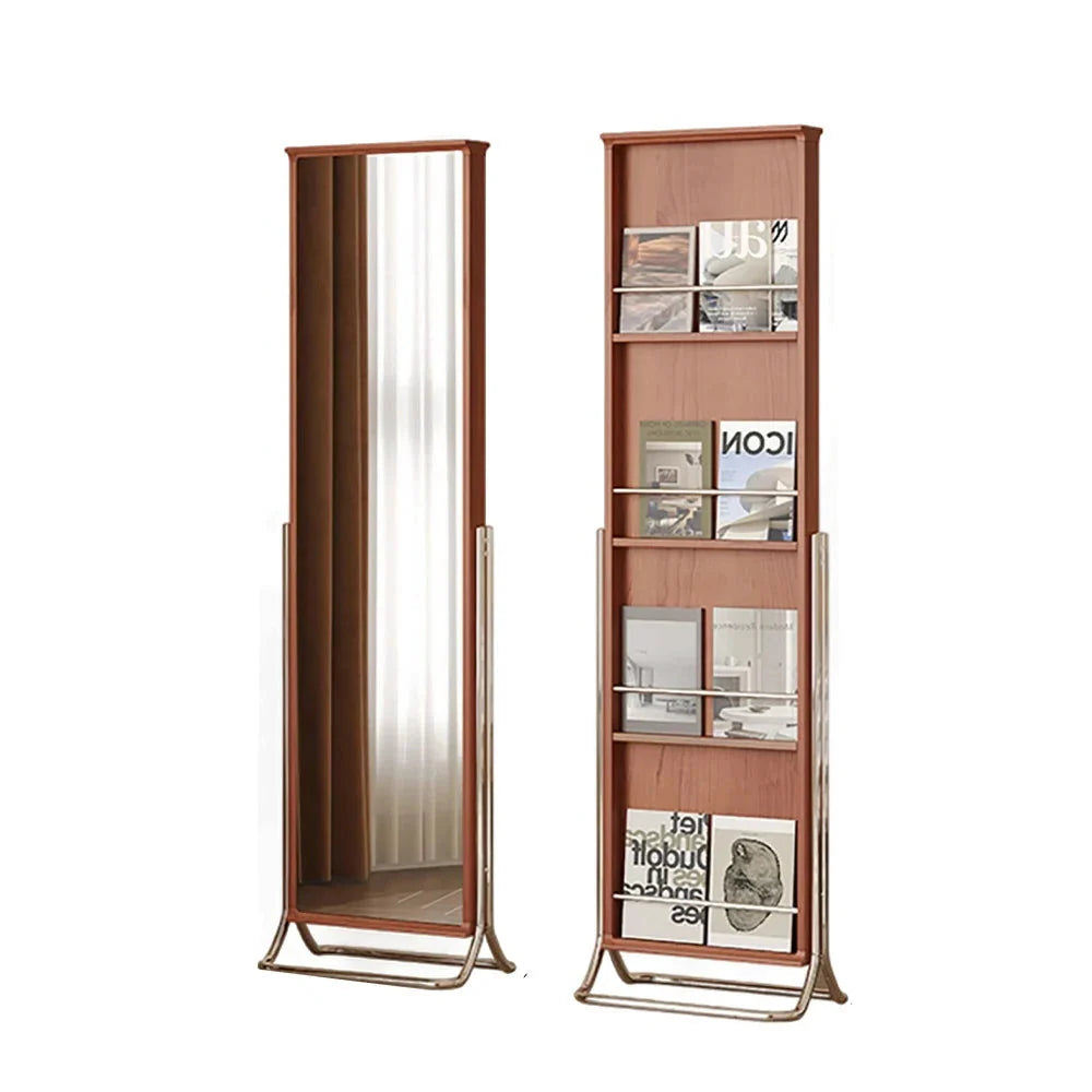 LIVARA 8803 Mirror Full-Length and - Solid Glass, Wood Cabinet, Design Ultra-Clear Legs, Functional Wood Stainless Storage Steel White