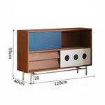 LIVARA 8815 Cherry and Steel Spacious Soft-Close Design Dual Rubberwood Legs, Storage Wood Doors, Cabinet, Stainless Sliding Wood Solid - Veneer, Drawers, with Blue