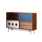 LIVARA 8815 Cherry and Steel Spacious Soft-Close Design Dual Rubberwood Legs, Storage Wood Doors, Cabinet, Stainless Sliding Wood Solid - Veneer, Drawers, with Blue