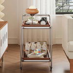 LIVARA 8816 Cherry Veneer, Frame, Swivel - Two-Tier Wood Steel Stainless 304 Design, Casters Trolley, Silent Solid Wood