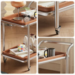 LIVARA 8816 Cherry Veneer, Frame, Swivel - Two-Tier Wood Steel Stainless 304 Design, Casters Trolley, Silent Solid Wood