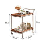 LIVARA 8816 Cherry Veneer, Frame, Swivel - Two-Tier Wood Steel Stainless 304 Design, Casters Trolley, Silent Solid Wood