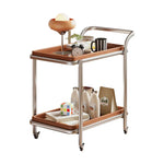 LIVARA 8816 Cherry Veneer, Frame, Swivel - Two-Tier Wood Steel Stainless 304 Design, Casters Trolley, Silent Solid Wood