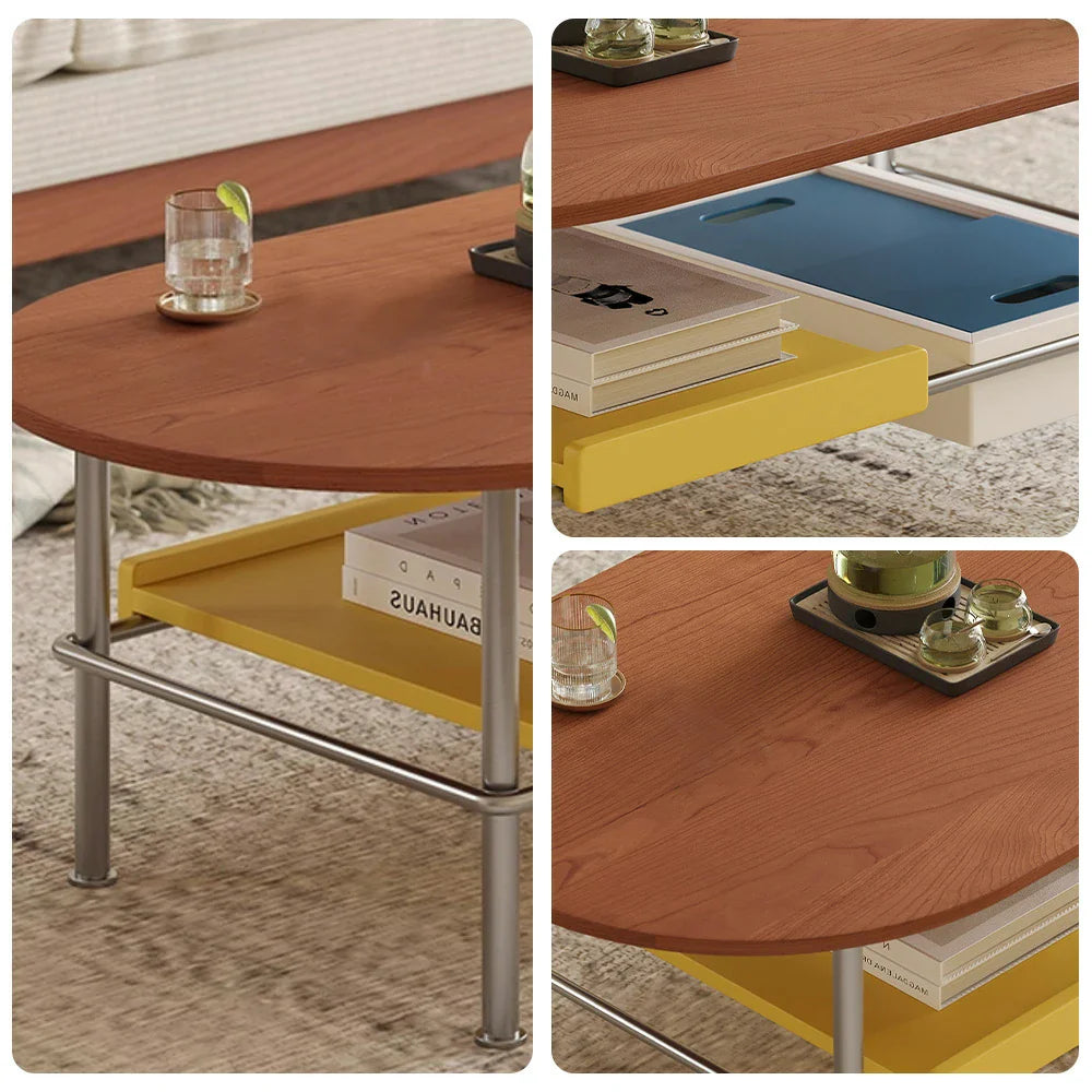 LIVARA 9952 Design Steel Stainless Rubberwood Wood 304 Pads, - with Adjustable Veneer, Foot Cherry Frame, Solid Table, Open Dining Wood