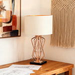LIVARA Table Lamp - Electroplated Metal Frame, Fabric Shade, Natural Marble Base, Elegant Multi-Use Design - White