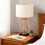 LIVARA Table Lamp - Electroplated Metal Frame, Fabric Shade, Natural Marble Base, Elegant Multi-Use Design - White