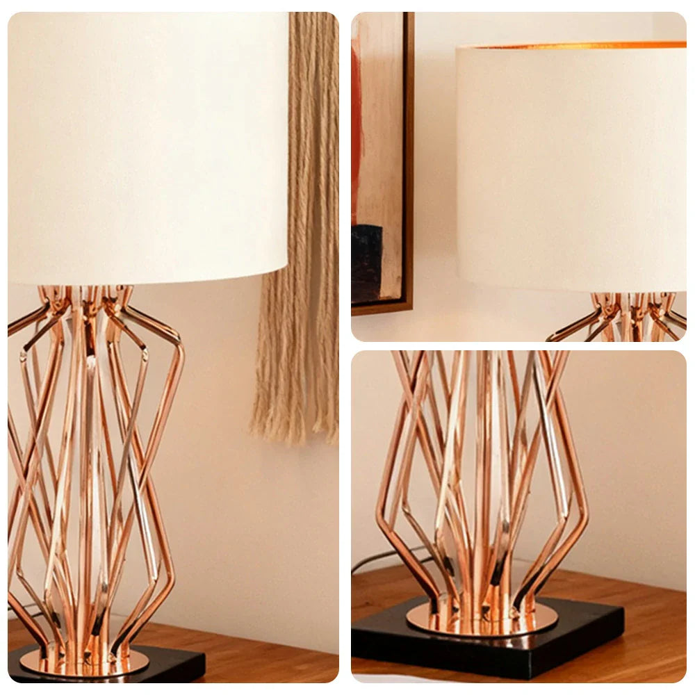 LIVARA Table Lamp - Electroplated Metal Frame, Fabric Shade, Natural Marble Base, Elegant Multi-Use Design - White