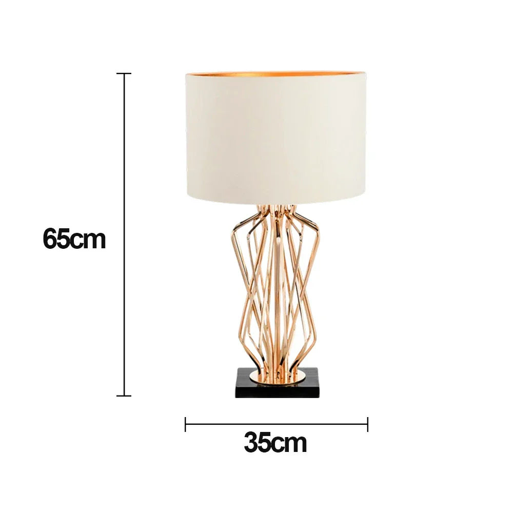 LIVARA Table Lamp - Electroplated Metal Frame, Fabric Shade, Natural Marble Base, Elegant Multi-Use Design - White