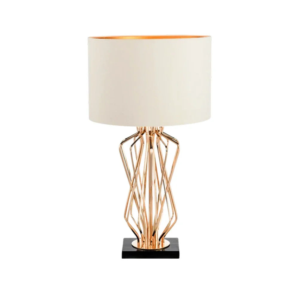 LIVARA Table Lamp - Electroplated Metal Frame, Fabric Shade, Natural Marble Base, Elegant Multi-Use Design - White