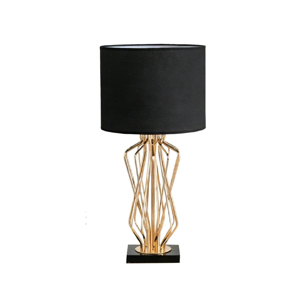 LIVARA Table Lamp - Electroplated Metal Frame, Fabric Shade, Natural Marble Base, Elegant Multi-Use Design - Black