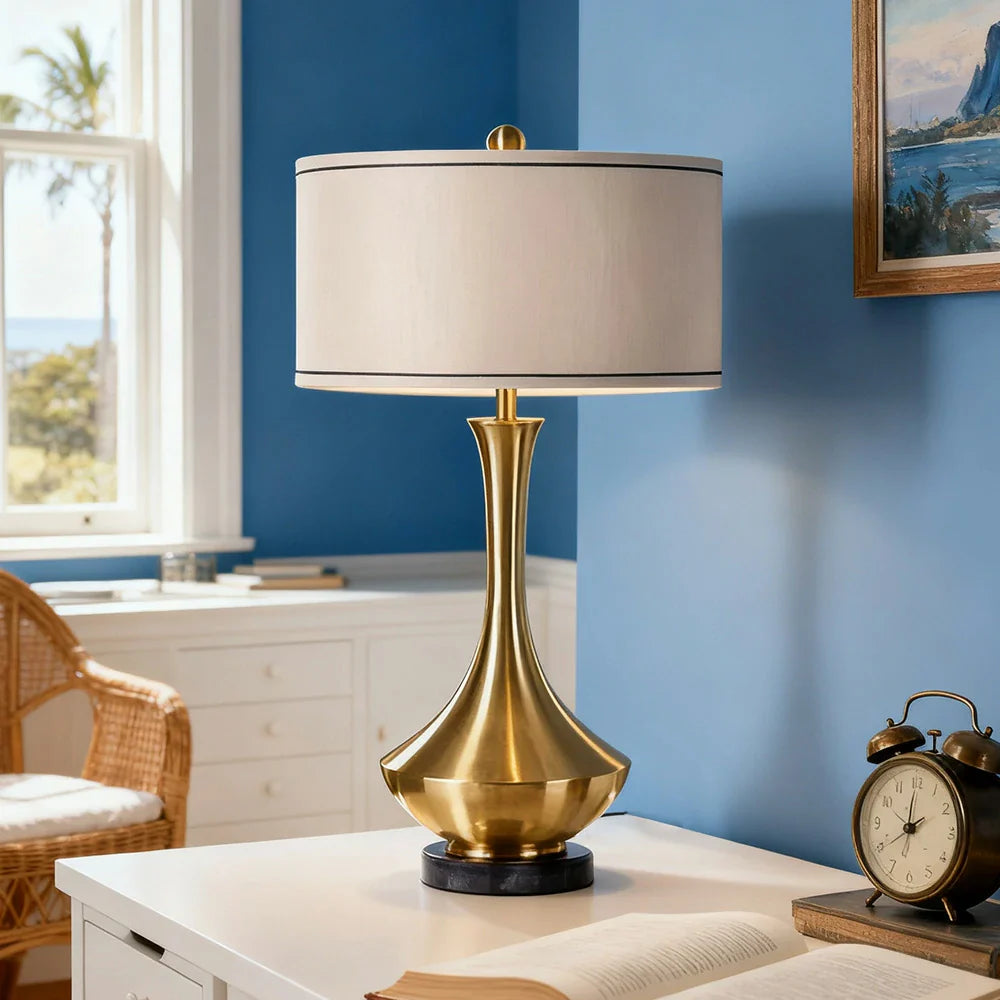 LIVARA Table Lamp - Handmade Fabric Shade, E27 Socket, Natural Marble Base, Elegant Style with Soft Lighting