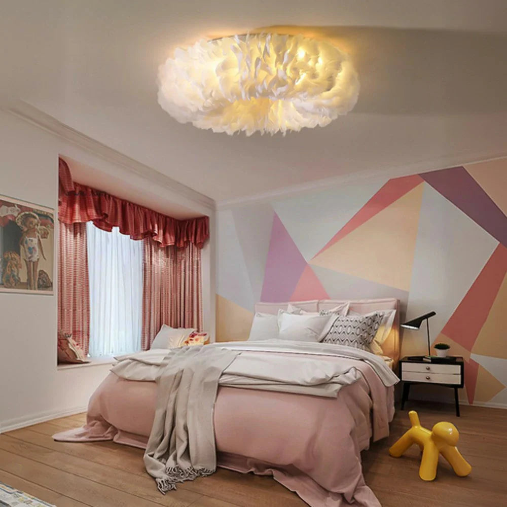 LIVARA Feather Lighting Soft Dimmable Three-Color & LED Eye-Protection Feathers, Goose Natural with Light Ceiling