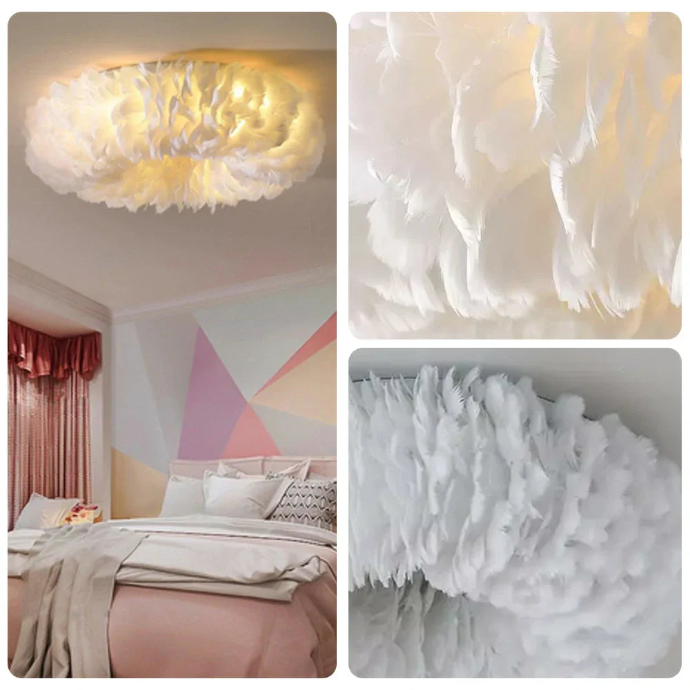 LIVARA Feather Lighting Soft Dimmable Three-Color & LED Eye-Protection Feathers, Goose Natural with Light Ceiling