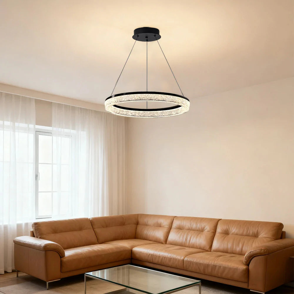 LIVARA 48W Design Body Iron Matte & Lighting Dimmable Three-Color LED, Eye-Protection Full-Spectrum with Light Pendant Crystal