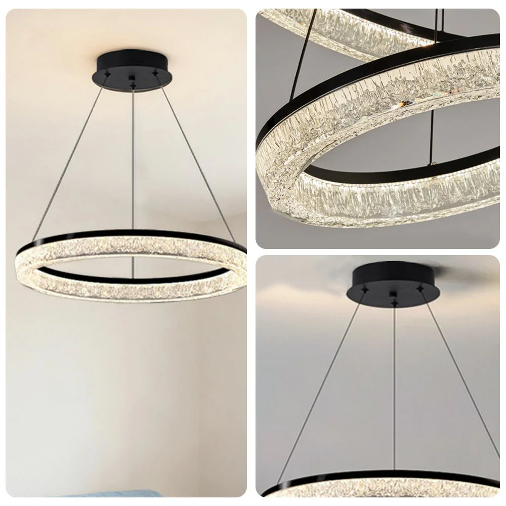 LIVARA 48W Design Body Iron Matte & Lighting Dimmable Three-Color LED, Eye-Protection Full-Spectrum with Light Pendant Crystal