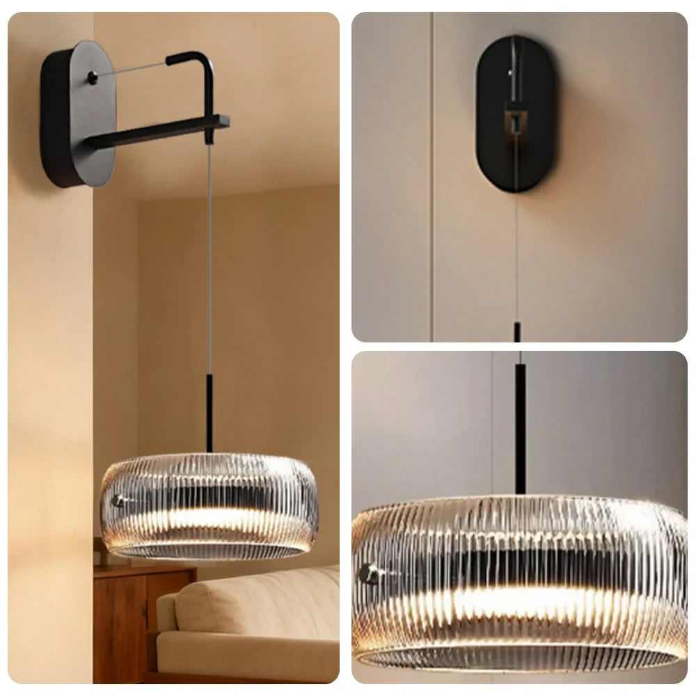 LIVARA 28W Base Iron Matte with Shade Glass Grey Smoky & LED Anti-Glare Illumination, 360-degree Dual-Sided with Light Wall