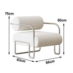 LIVARA Velvet Lounge Chair Thick Cushion Stainless Steel Frame Deep-Relax Bolster Support Design White&Silver