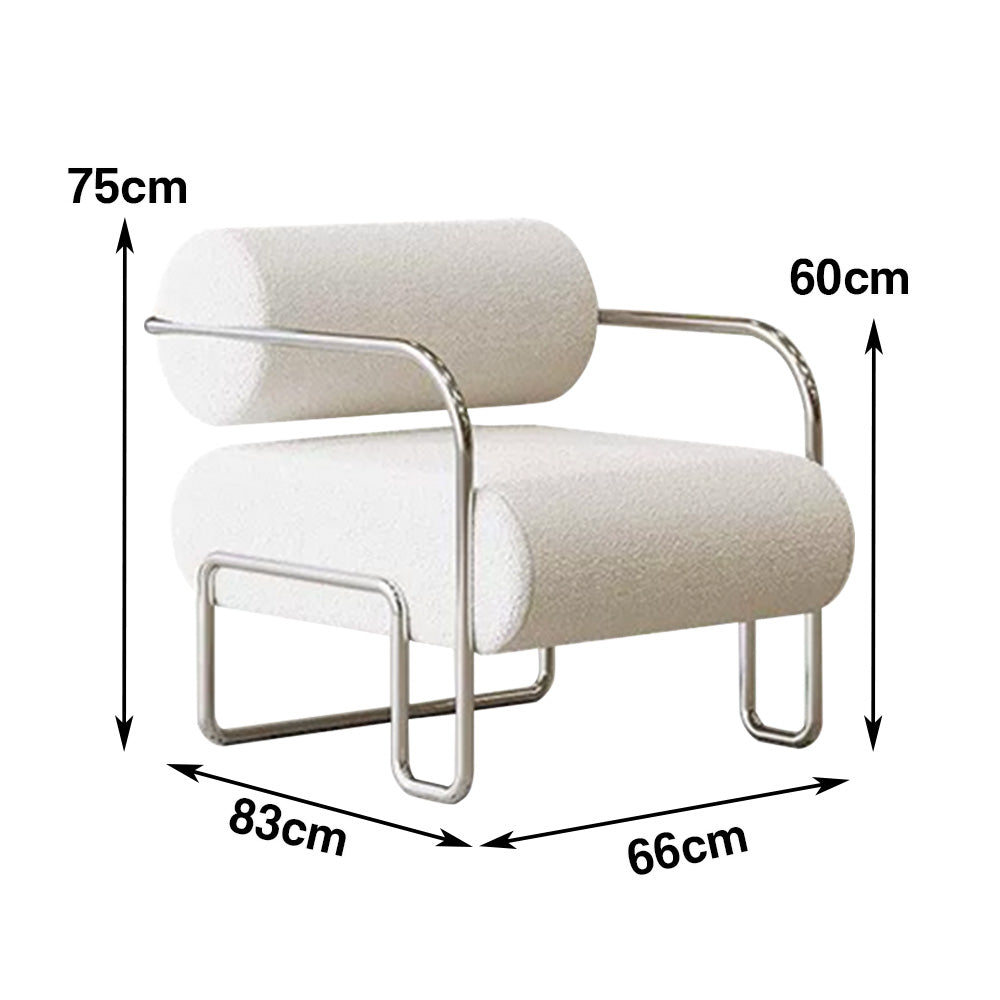 LIVARA Velvet Lounge Chair Thick Cushion Stainless Steel Frame Deep-Relax Bolster Support Design White&Silver