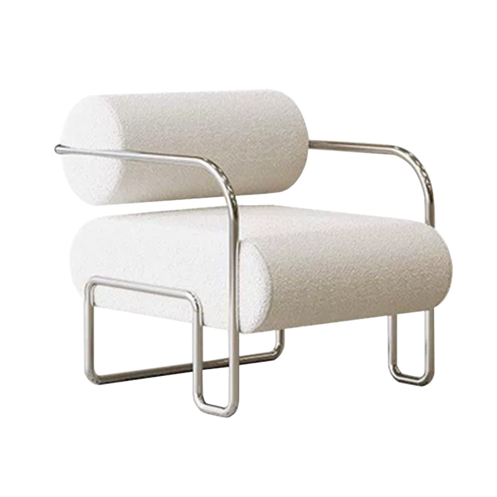 LIVARA Velvet Lounge Chair Thick Cushion Stainless Steel Frame Deep-Relax Bolster Support Design White&Silver