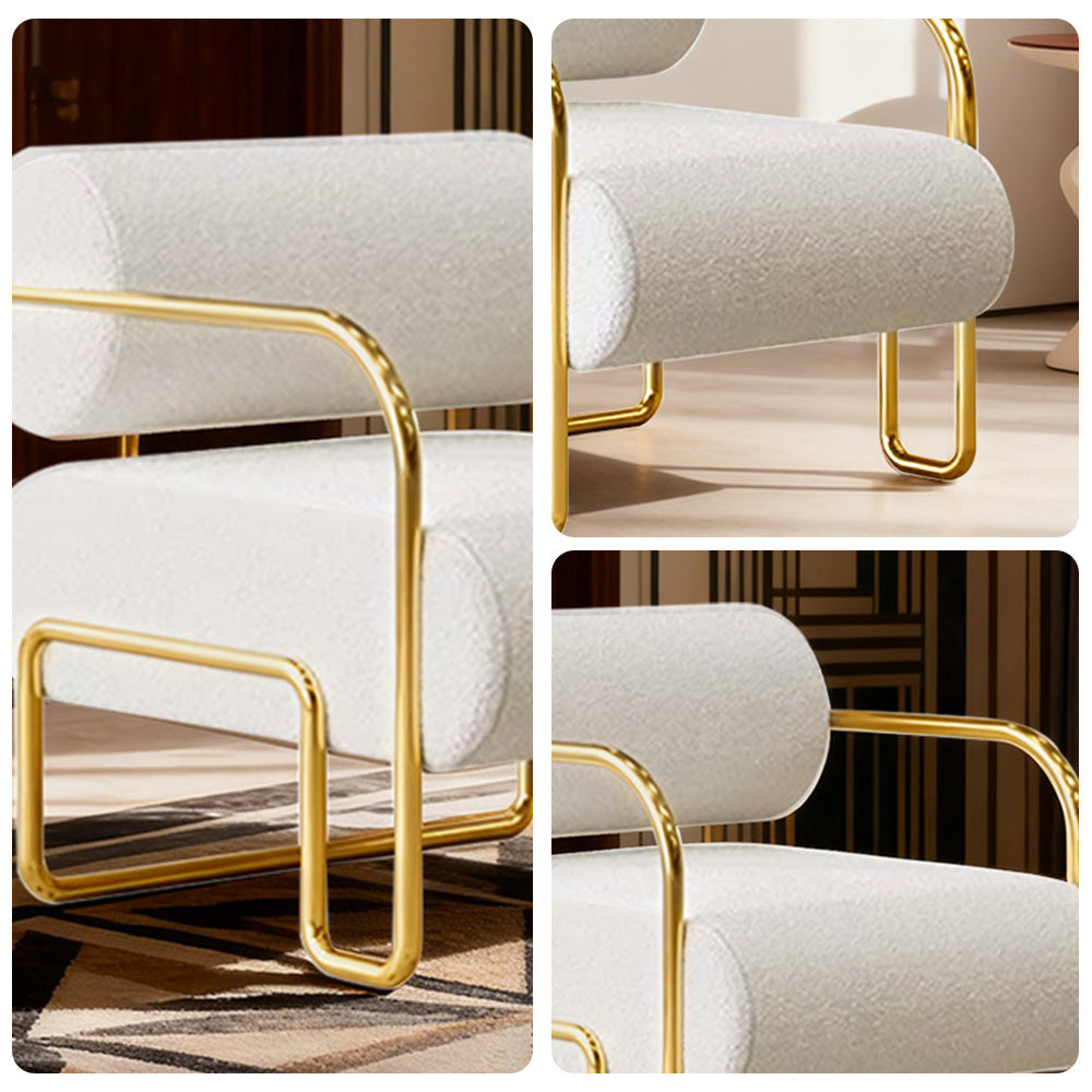 LIVARA Velvet Lounge Chair Thick Cushion Stainless Steel Frame Deep-Relax Bolster Support Design White&Gold