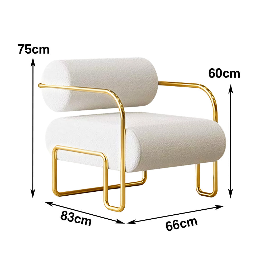 LIVARA Velvet Lounge Chair Thick Cushion Stainless Steel Frame Deep-Relax Bolster Support Design White&Gold