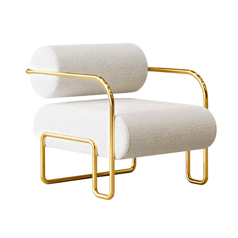 LIVARA Velvet Lounge Chair Thick Cushion Stainless Steel Frame Deep-Relax Bolster Support Design White&Gold