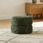LIVARA Round Ottoman - High-Resilience Foam, Chenille Fabric, Lightweight & Mobile, Multi-Use Design - Green