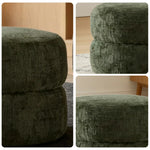 LIVARA Round Ottoman - High-Resilience Foam, Chenille Fabric, Lightweight & Mobile, Multi-Use Design - Green