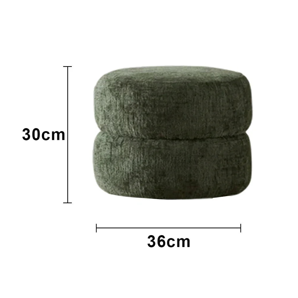 LIVARA Round Ottoman - High-Resilience Foam, Chenille Fabric, Lightweight & Mobile, Multi-Use Design - Green