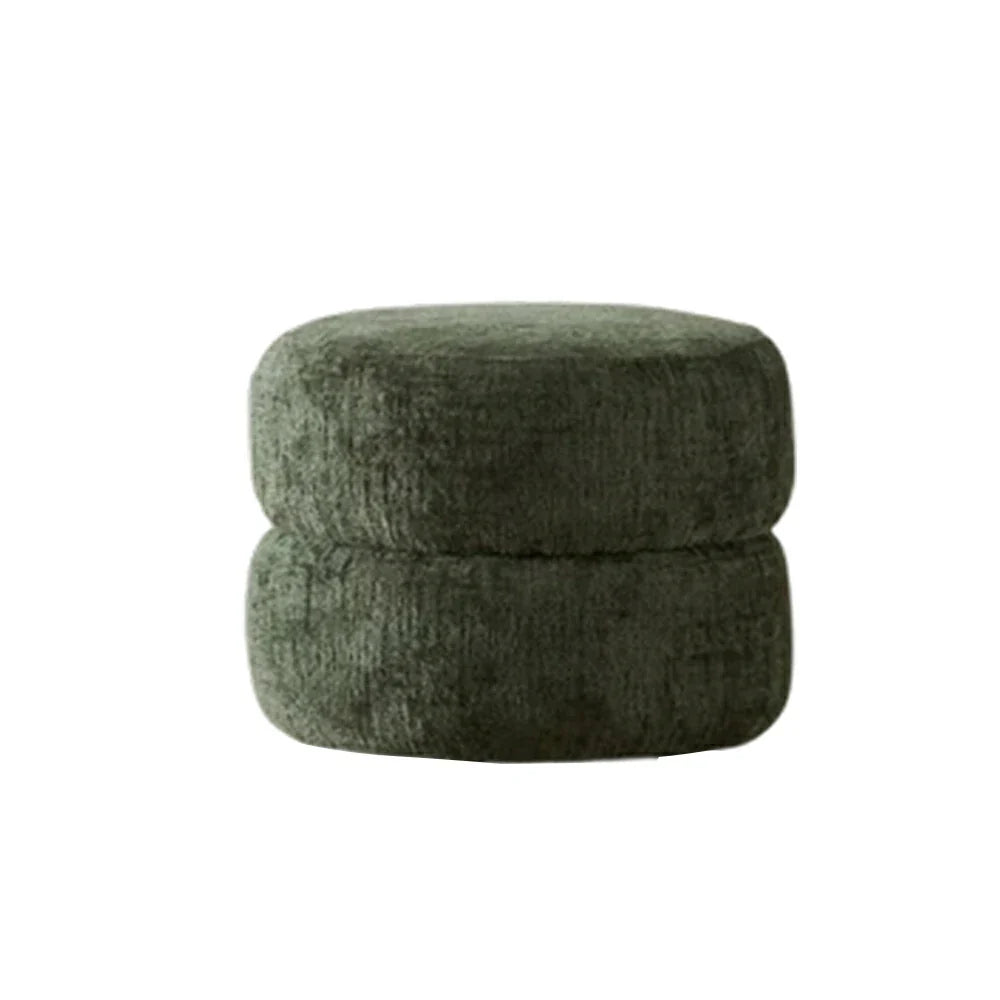 LIVARA Round Ottoman - High-Resilience Foam, Chenille Fabric, Lightweight & Mobile, Multi-Use Design - Green