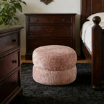 LIVARA Round Ottoman - High-Resilience Foam, Chenille Fabric, Lightweight & Mobile, Multi-Use Design - Pink