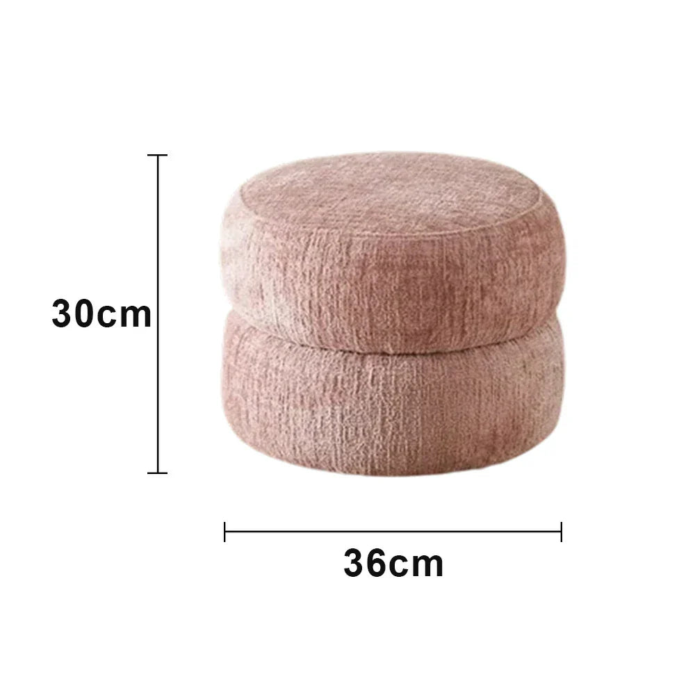 LIVARA Round Ottoman - High-Resilience Foam, Chenille Fabric, Lightweight & Mobile, Multi-Use Design - Pink