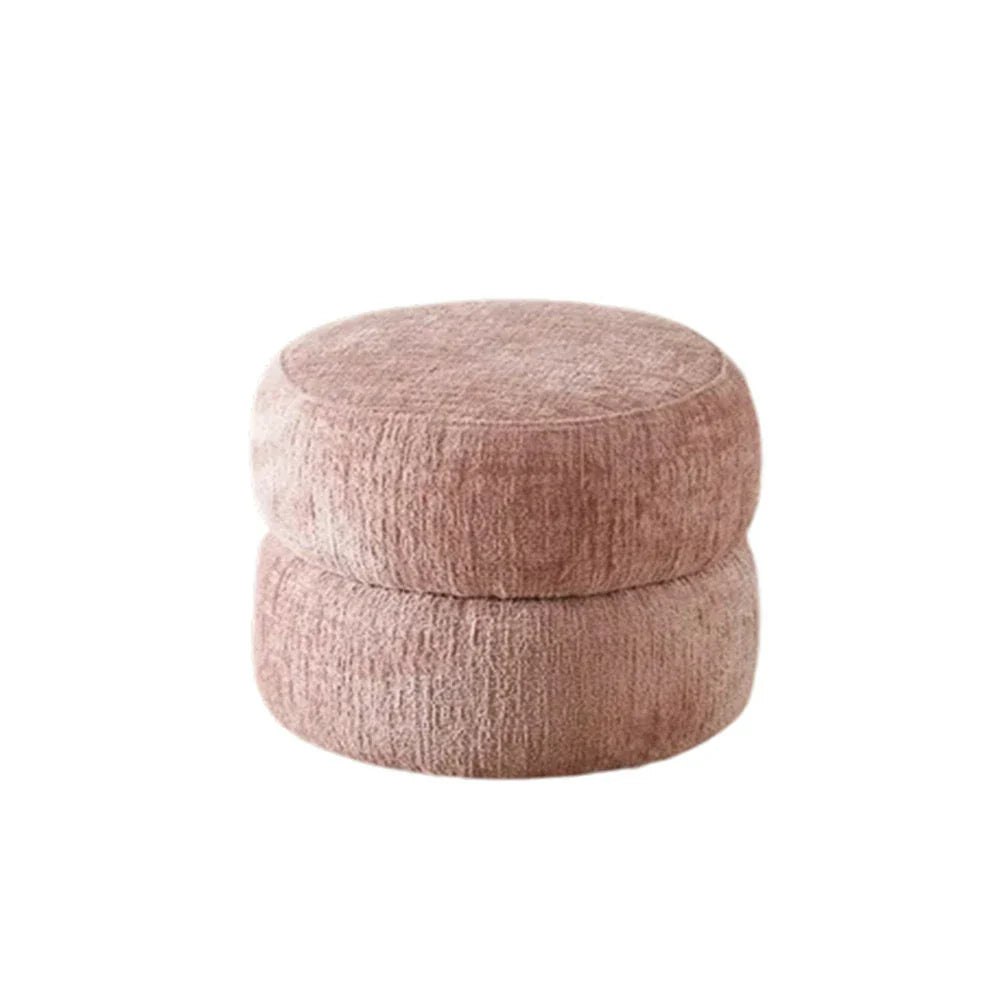 LIVARA Round Ottoman - High-Resilience Foam, Chenille Fabric, Lightweight & Mobile, Multi-Use Design - Pink