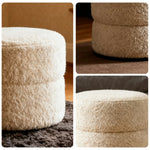 LIVARA Round Ottoman - High-Resilience Foam, Chenille Fabric, Lightweight & Mobile, Multi-Use Design - White