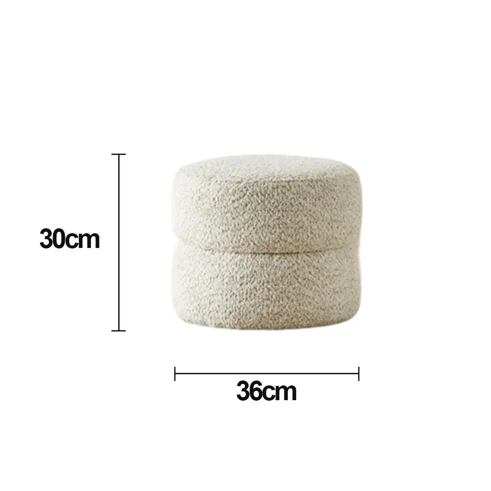 LIVARA Round Ottoman - High-Resilience Foam, Chenille Fabric, Lightweight & Mobile, Multi-Use Design - White