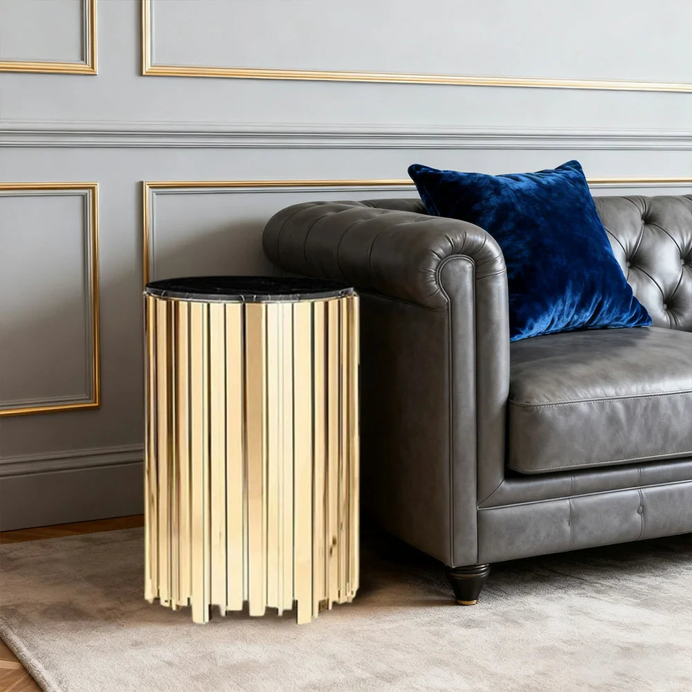 LIVARA 43/60/80cm Gold-Plated Coffee Brass Marble Base, Metal Modern Black Style Vacuum Table, White - Edge Luxury Marble Design, Legs, White