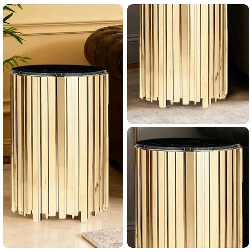 LIVARA 43/60/80cm Gold-Plated Coffee Brass Marble Base, Metal Modern Black Style Vacuum Table, White - Edge Luxury Marble Design, Legs, White
