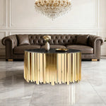 LIVARA 43/60/80cm Gold-Plated Coffee Brass Marble Base, Metal Modern Black Style Vacuum Table, White - Edge Luxury Marble Design, Legs, White