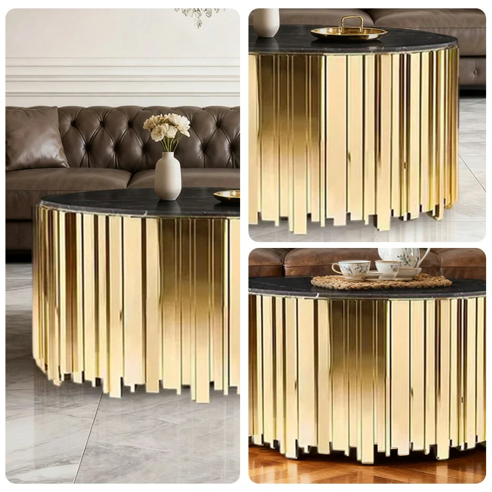 LIVARA 43/60/80cm Gold-Plated Coffee Brass Marble Base, Metal Modern Black Style Vacuum Table, White - Edge Luxury Marble Design, Legs, White