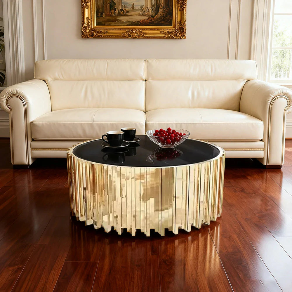 LIVARA 43/60/80cm Gold-Plated Coffee Brass Marble Base, Metal Modern Black Style Vacuum Table, White - Edge Luxury Marble Design, Legs, White