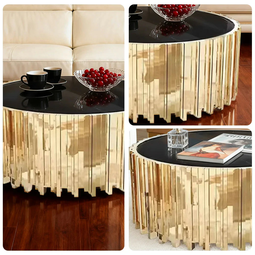LIVARA 43/60/80cm Gold-Plated Coffee Brass Marble Base, Metal Modern Black Style Vacuum Table, White - Edge Luxury Marble Design, Legs, White
