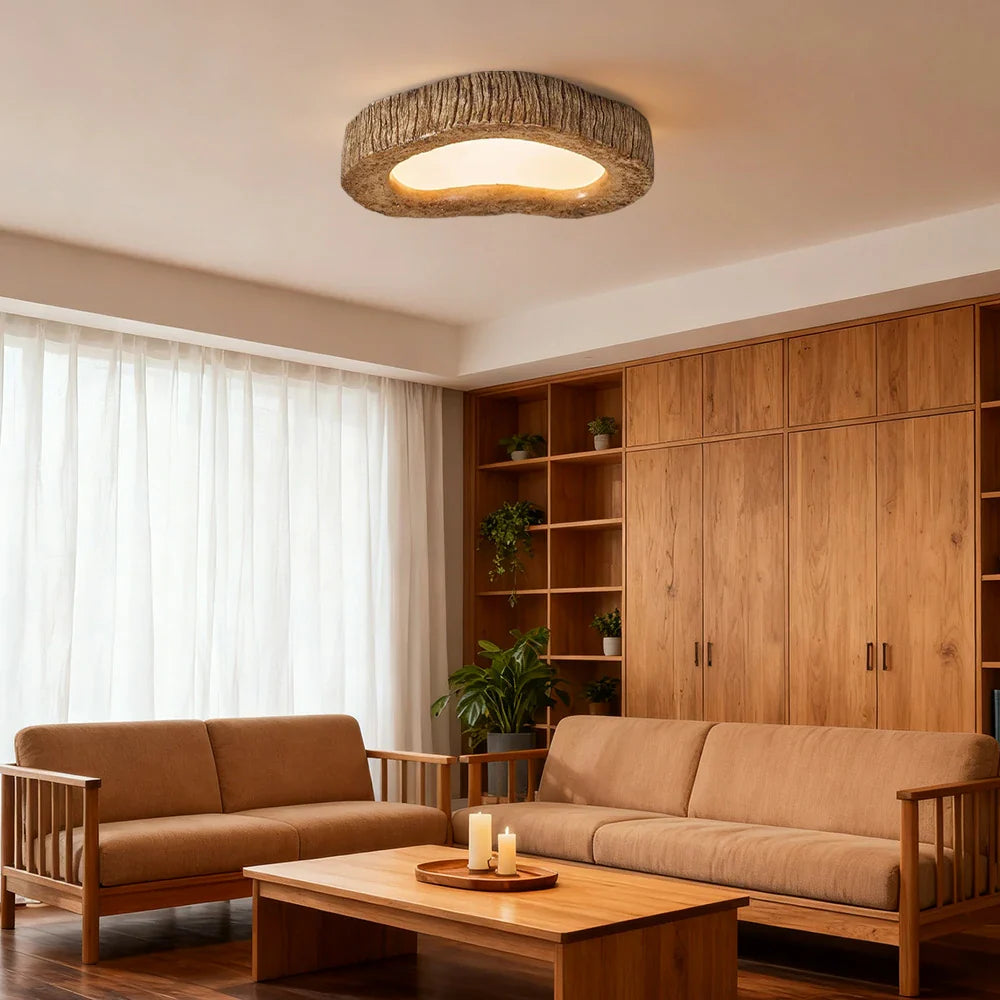 LIVARA 35/45/54cm Wood Grain Round LED Ceiling Light Frosted Acrylic Flush Mount Lamp for Living Room Bedroom