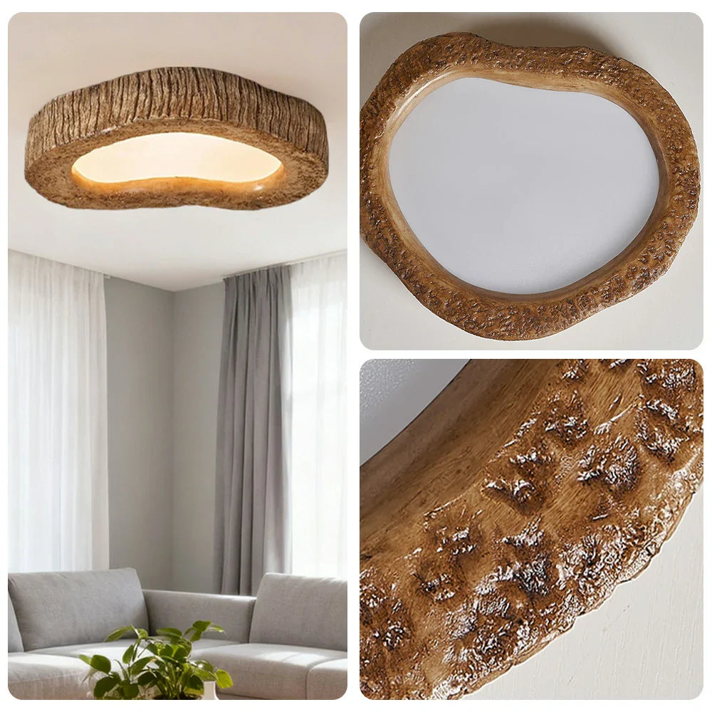 LIVARA 35/45/54cm Wood Grain Round LED Ceiling Light Frosted Acrylic Flush Mount Lamp for Living Room Bedroom