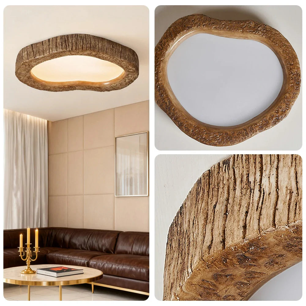 LIVARA 35/45/54cm Wood Grain Round LED Ceiling Light Frosted Acrylic Flush Mount Lamp for Living Room Bedroom