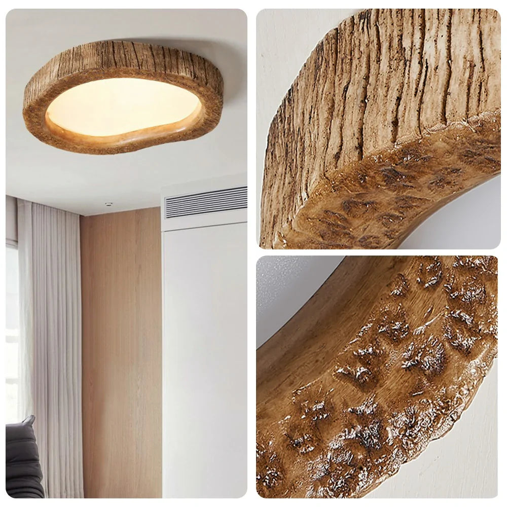 LIVARA 35/45/54cm Wood Grain Round LED Ceiling Light Frosted Acrylic Flush Mount Lamp for Living Room Bedroom
